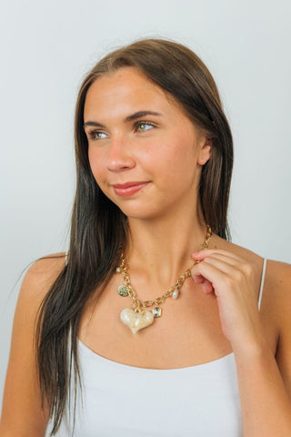 Cream Acrylic Heart Charm Necklace | Select Trends Boutique