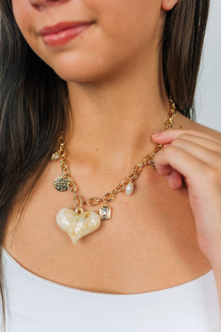 Cream Acrylic Heart Charm Necklace | Select Trends Boutique