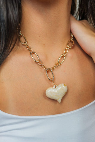 Cream Acrylic Heart Pendant Necklace | Select Trends Boutique