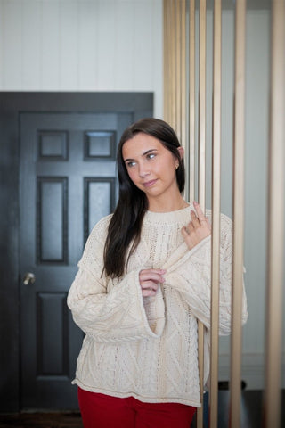 Cream Bell Sleeve Cable Knit Sweater - Select Trends Boutique
