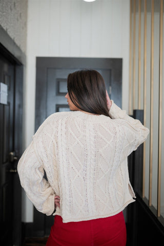 Cream Bell Sleeve Cable Knit Sweater