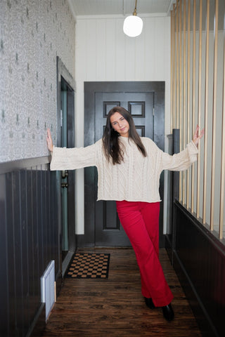 Cream Bell Sleeve Cable Knit Sweater