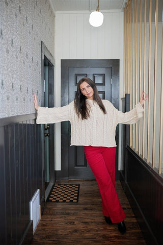 Cream Bell Sleeve Cable Knit Sweater - Select Trends Boutique