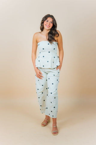 Cream & Black Polka Dot Denim Pant Set | Select Trends Boutique