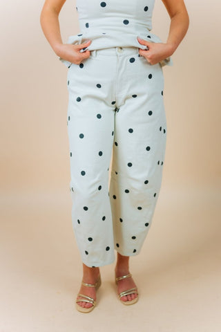 Cream & Black Polka Dot Denim Pant Set | Select Trends Boutique
