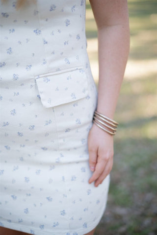 Cream & Blue Floral Denim Mini Dress | Select Trends Boutique