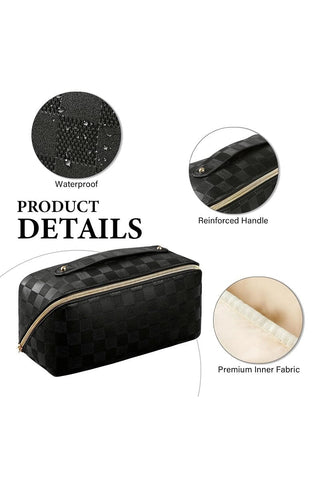 Cream Checkered Vegan Leather Makeup Bag - Select Trends Boutique