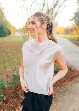 Cream Cowl Neck Satin Top - Select Trends Boutique
