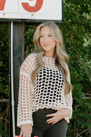 Cream Crochet Tunic Top