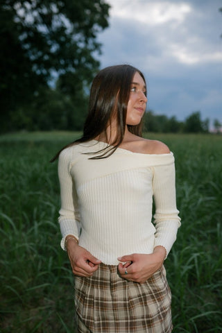 Cream Draped Shoulder Sweater Top | Select Trends Boutique