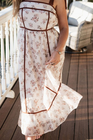 Cream Floral Print Midi Dress | Select Trends Boutique