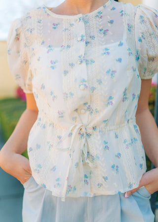 Blush Pink Floral Puff Sleeve Blouse | Select Trends Boutique