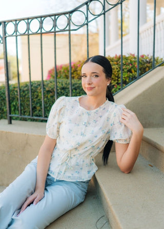 Blush Pink Floral Puff Sleeve Blouse | Select Trends Boutique