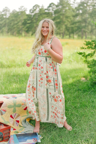 Cream Floral Tie Back Maxi Dress | Select Trends Boutique