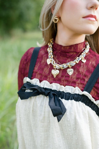 Cream Heart Charm Scarf Necklace | Select Trends Boutique