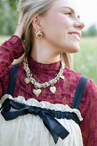Cream Heart Charm Scarf Necklace | Select Trends Boutique