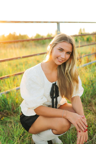 Cream Jacquard Puff Sleeve Blouse - Select Trends Boutique