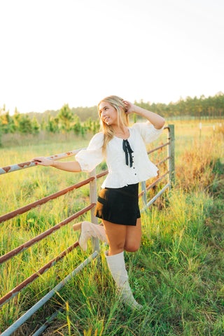 Cream Jacquard Puff Sleeve Blouse