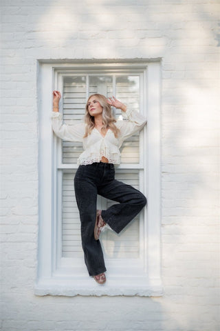 Cream Lace Detail Chiffon Blouse - Select Trends Boutique