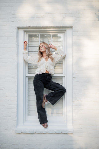 Cream Lace Detail Chiffon Blouse - Select Trends Boutique