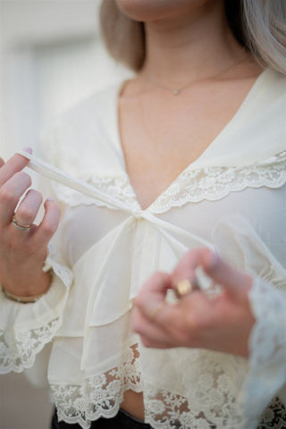 Cream Lace Detail Chiffon Blouse - Select Trends Boutique