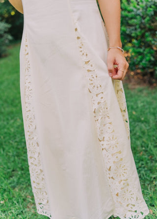 Cream Lace Embroidered Maxi Dress | Select Trends Boutique