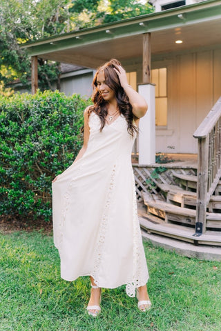 Cream Lace Embroidered Maxi Dress | Select Trends Boutique