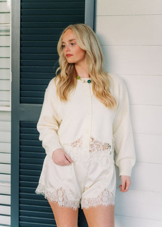Cream Lace Hem Button Up Cardigan | Select Trends Boutique