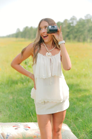 Cream Lace Tiered Cami | Select Trends Boutique