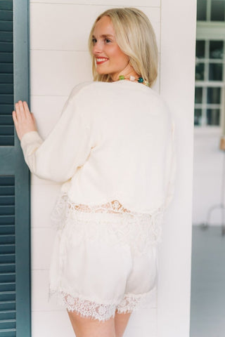 Cream Lace Trim Satin Shorts | Select Trends Boutique