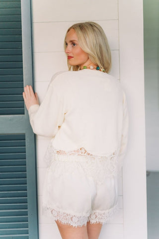 Cream Lace Trim Satin Shorts | Select Trends Boutique