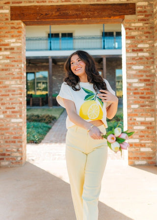 Cream Lemon Short Sleeve Knit Top - Select Trends Boutique
