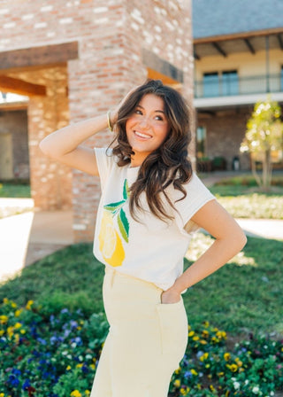 Cream Lemon Short Sleeve Knit Top - Select Trends Boutique