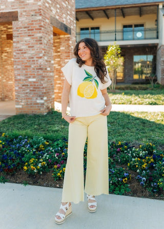 Cream Lemon Short Sleeve Knit Top - Select Trends Boutique