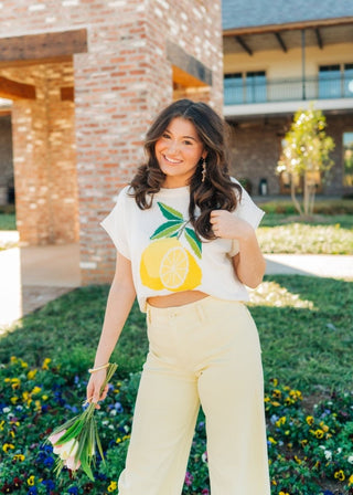 Cream Lemon Short Sleeve Knit Top - Select Trends Boutique