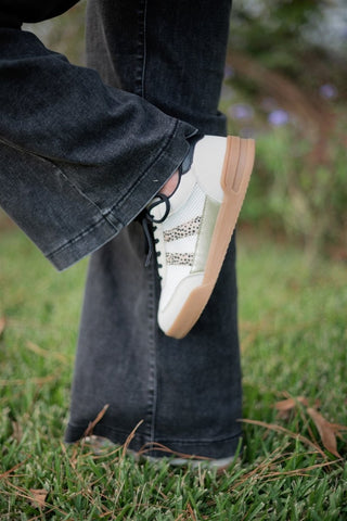 Cream & Leopard Mesh Detail Court Sneakers - Select Trends Boutique