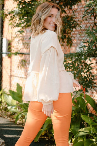 Cream Linen Longsleeve Blouse | Select Trends Boutique