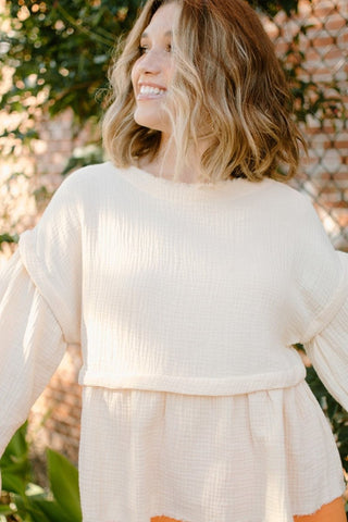 Cream Linen Longsleeve Blouse | Select Trends Boutique