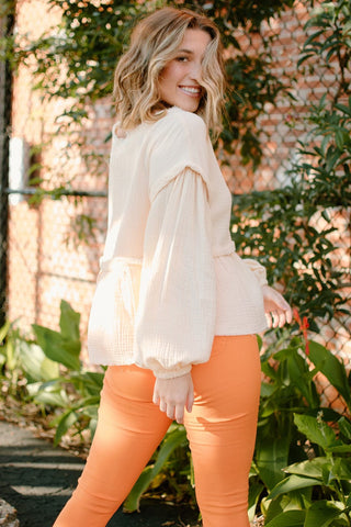 Cream Linen Longsleeve Blouse