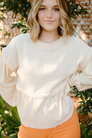 Cream Linen Longsleeve Blouse