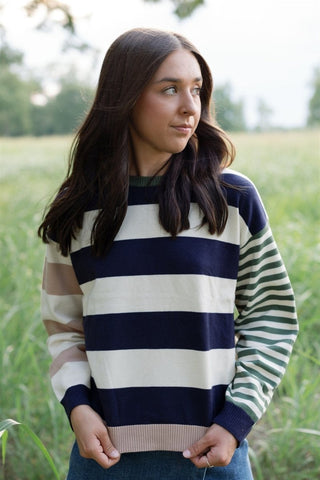 Cream Multi Striped Sweater | Select Trends Boutique