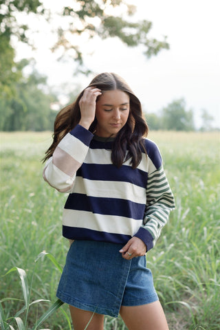 Cream Multi Striped Sweater - Select Trends Boutique
