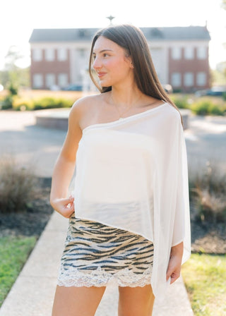 Cream One Shoulder Cape Top | Select Trends Boutique