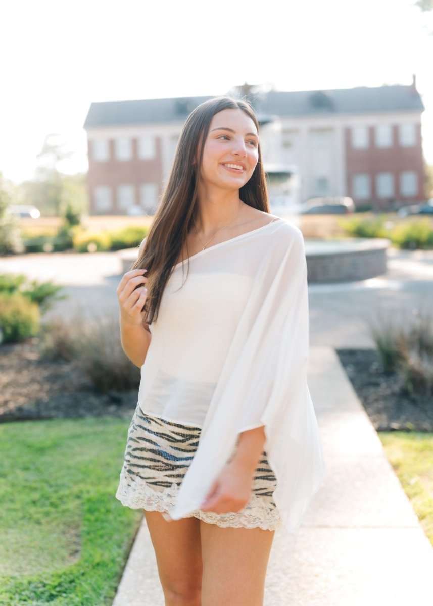 Cream One Shoulder Cape Top