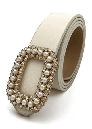 Cream Pearl Buckle Belt | Select Trends Boutique