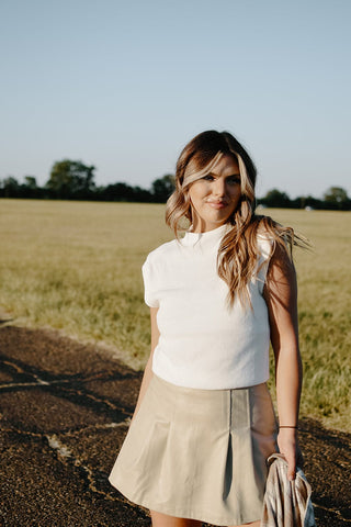 Cream Pleated Leather Skort