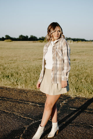 Cream Pleated Leather Skort