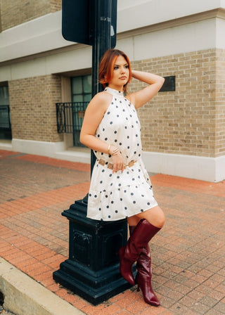 Cream Polka Dot Halter Mini Dress | Select Trends Boutique