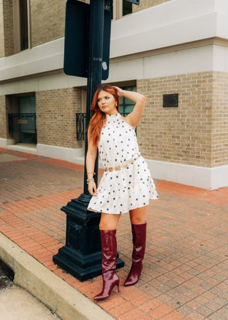 Cream Polka Dot Halter Mini Dress | Select Trends Boutique