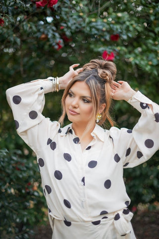 Cream Polka Dot Set Blouse - Select Trends Boutique